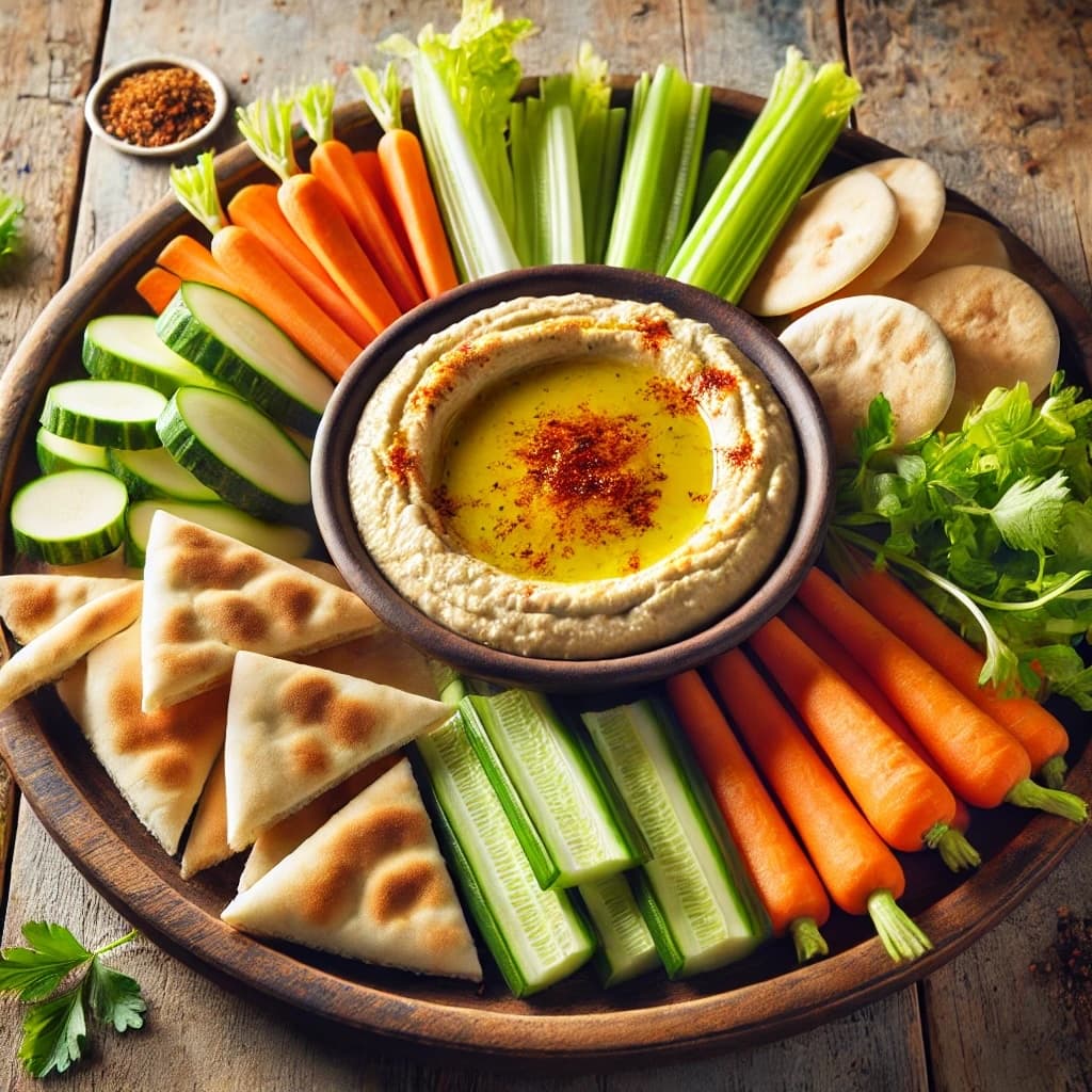 Image of Hummus & Veggies With Pita Bread